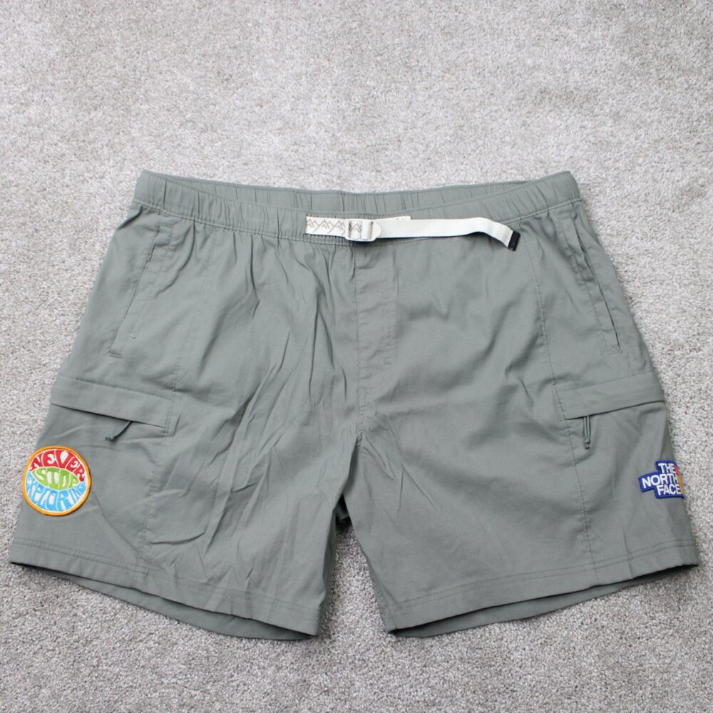 The North Face Shorts Mens 2XL XXL Green Cargo Patched Belted Nylon Stretch